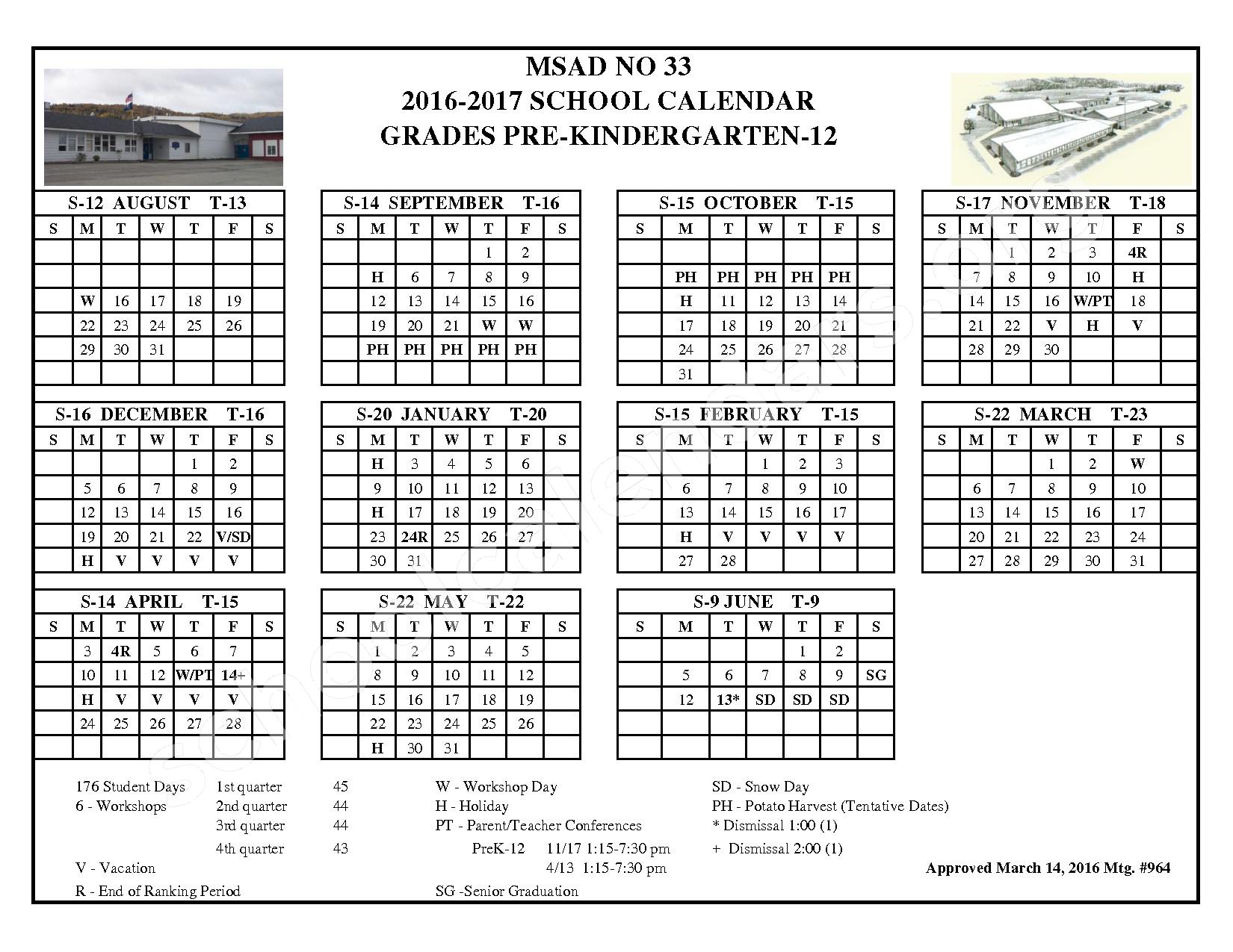 MSAD 33 2016 - 2017 Calendar – St John Valley Technology Center – page 1