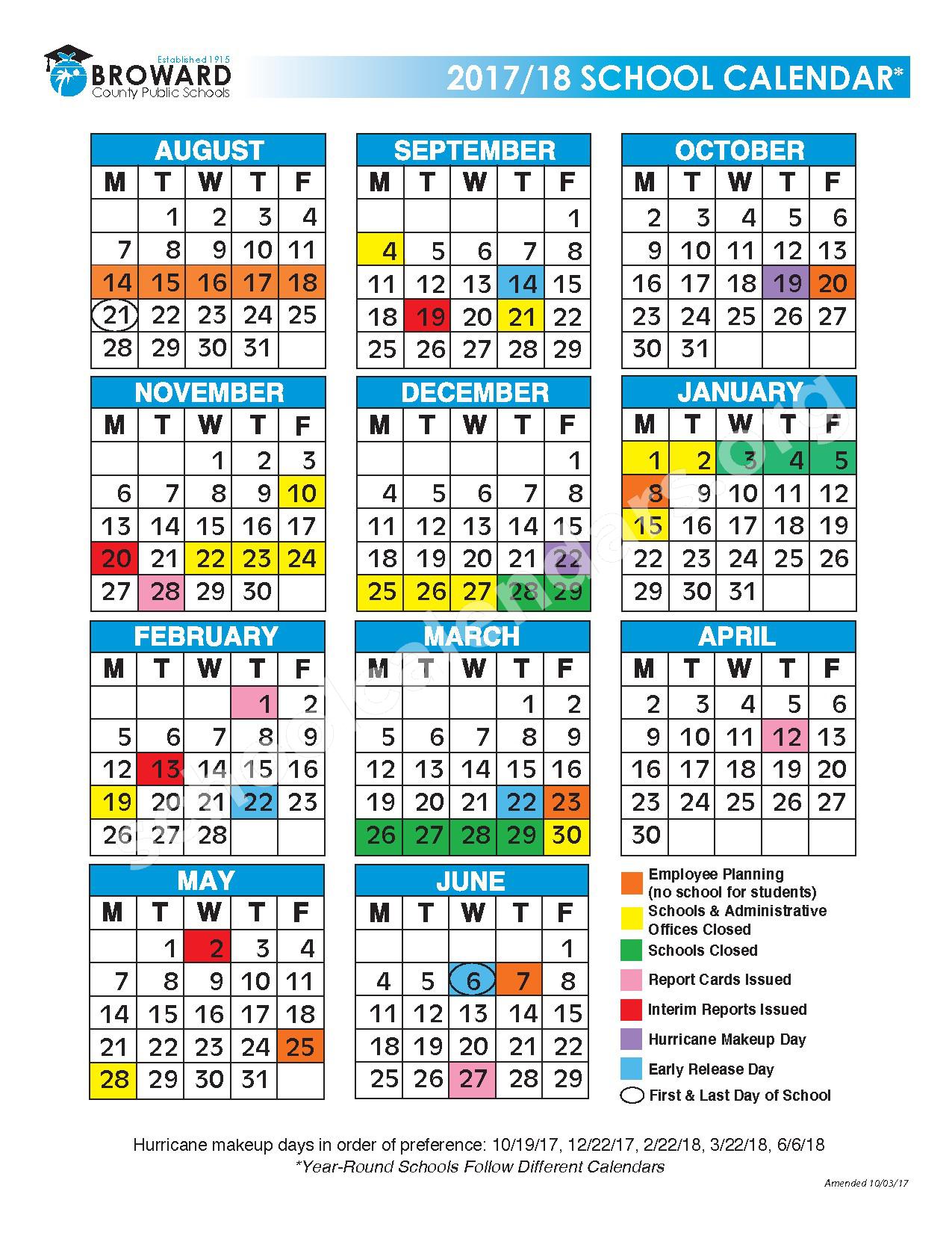 2017 2018 District Calendar Marjory Stoneman Douglas High School 