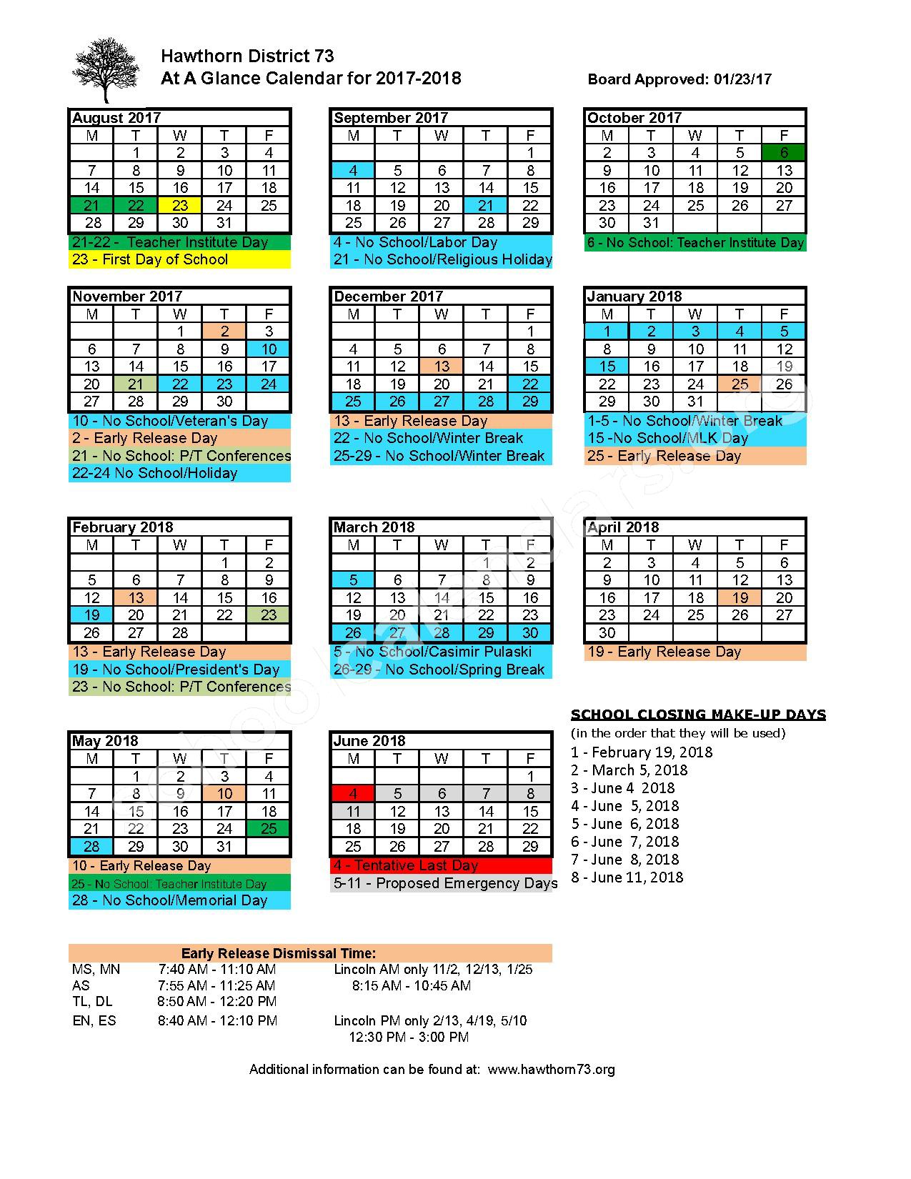 2017 2018 School Calendar Hawthorn School District 73 Vernon Hills IL 2017 2018 School Calendar Hawthorn School District 73 Vernon Hills IL