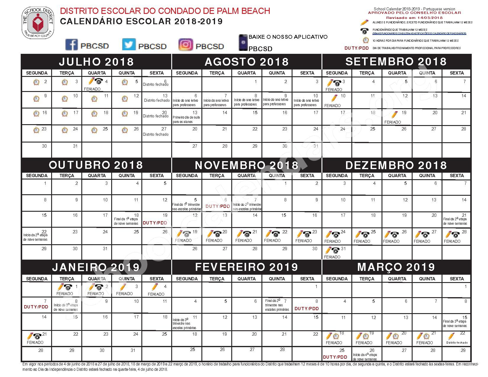 2018 2019 CALEND RIO ESCOLAR Palm Beach Gardens High School Palm 