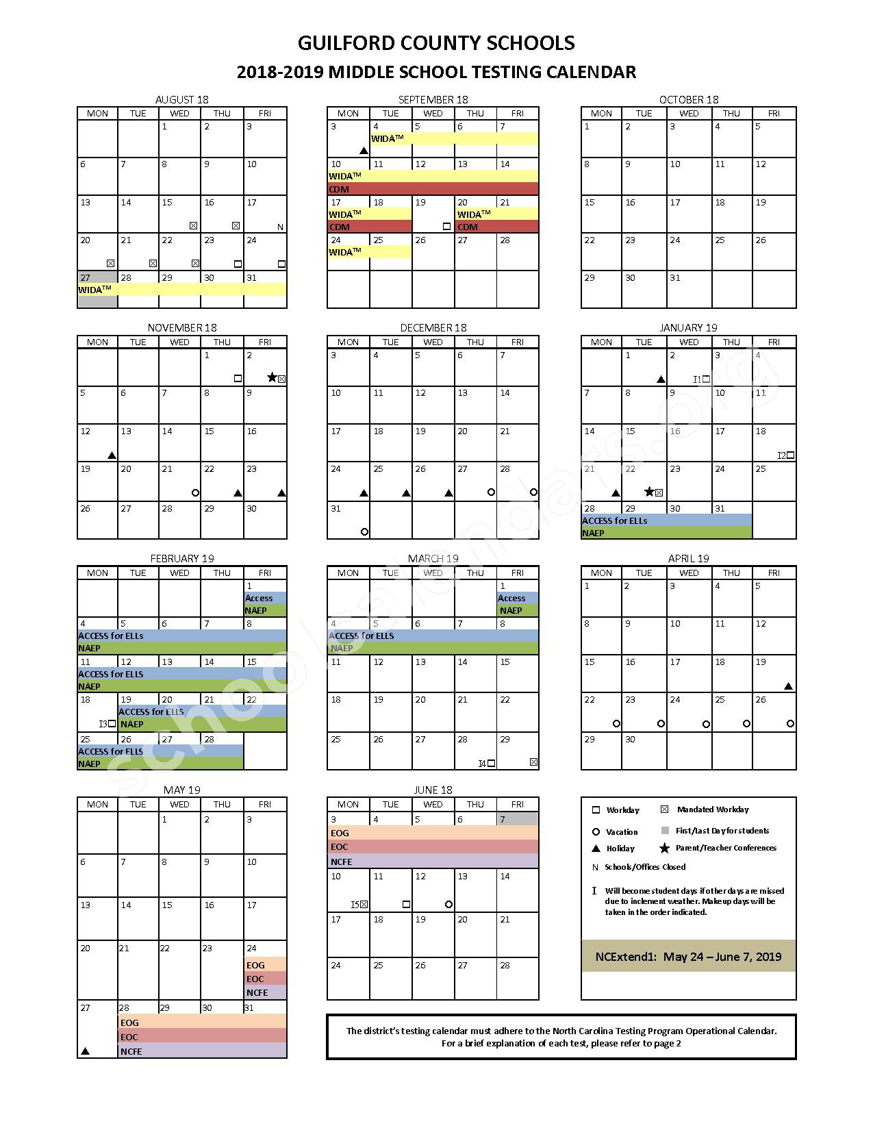 2018 2019 Middle School Testing Calendar Guilford County Schools 2018 2019 Middle School Testing Calendar Guilford County Schools
